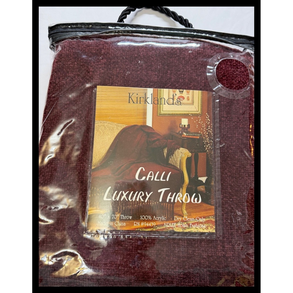 Kirkland's Calli Luxury Throw Blanket 40x70 Burgundy Red Acrylic Fringed Cozy